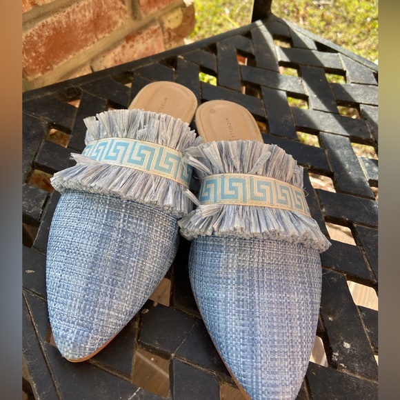 Michelle McDowell Blue Greek Key Raffia Mules — Size 7 - Picture 7 of 13